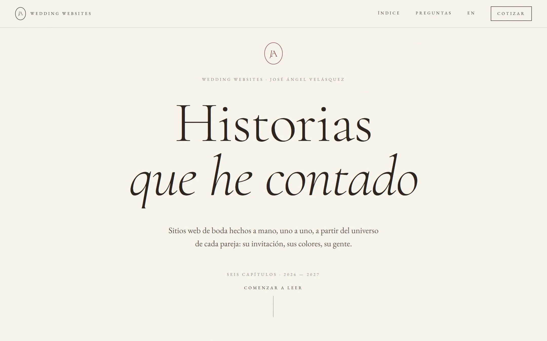 Wedding Websites — Wedding websites made one at a time from each couple's own branding. Six stories, with a portfolio of their own.